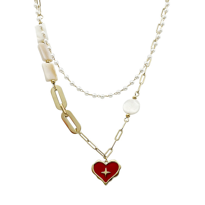 Romantic Sweet Star Heart Shape Stainless Steel  Enamel Pearl Plating Gold Plated Layered Necklaces