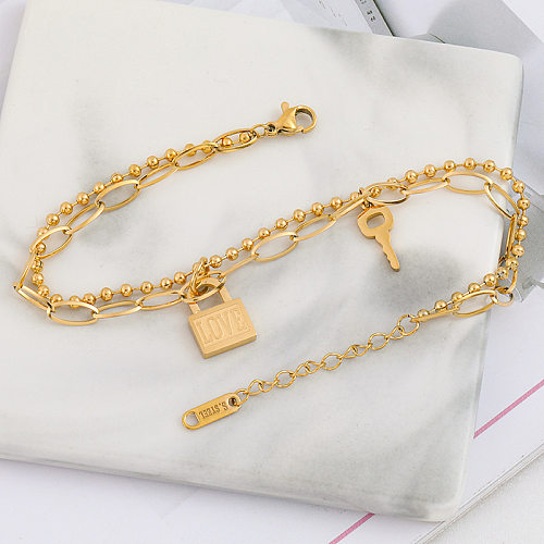 Bracelets de placage en acier titane de serrure à clé de lettre de style coréen de style simple