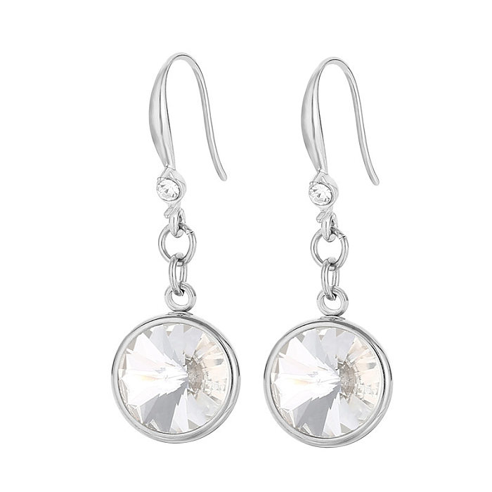 Sweet Round Stainless Steel  Plating Inlay Natural Stone Glass Drop Earrings 1 Pair