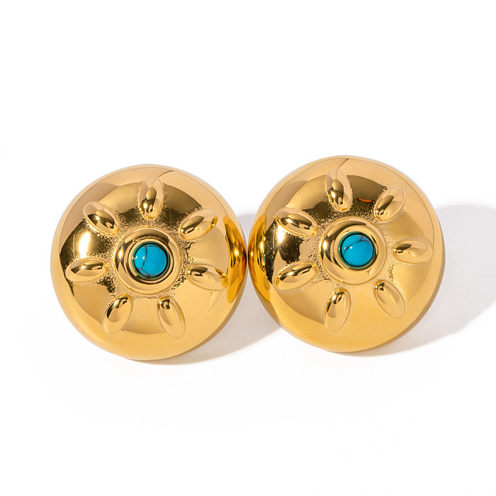 1 Pair IG Style Simple Style Round Sun Plating Inlay Stainless Steel  Natural Stone 18K Gold Plated Earrings