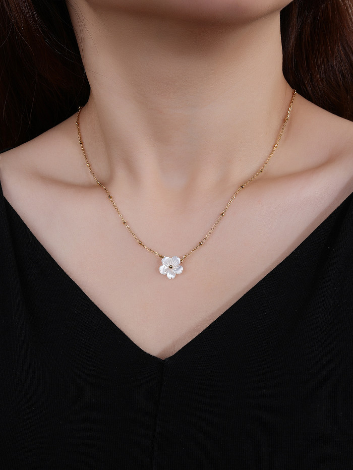 IG Style Simple Style Flower Stainless Steel  Shell Stainless Steel Plating Three-dimensional 18K Gold Plated Gold Plated Necklace