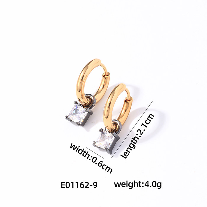 1 Paar schlichte, glänzende quadratische Überzug-Inlay-Edelstahl-Zirkon-Ohrringe