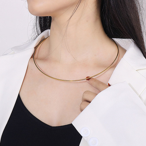 Simple Style Solid Color Stainless Steel Plating 18K Gold Plated Choker