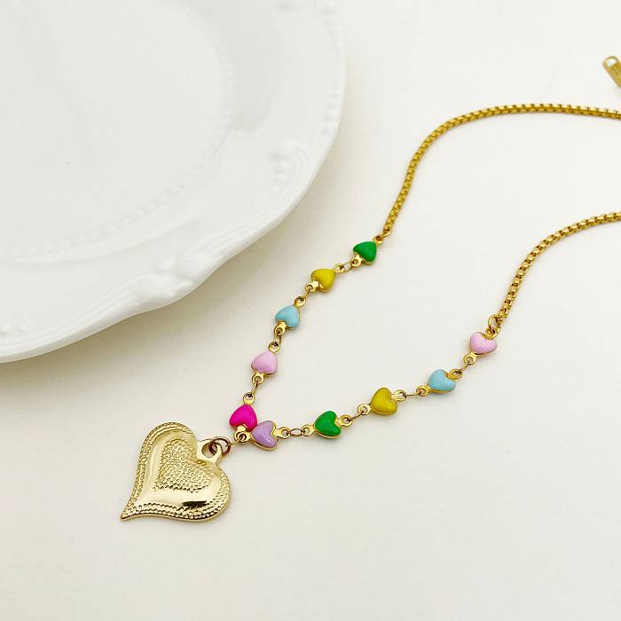 Collier avec pendentif en forme de cœur, en acier inoxydable, plaqué émail, 1 pièce