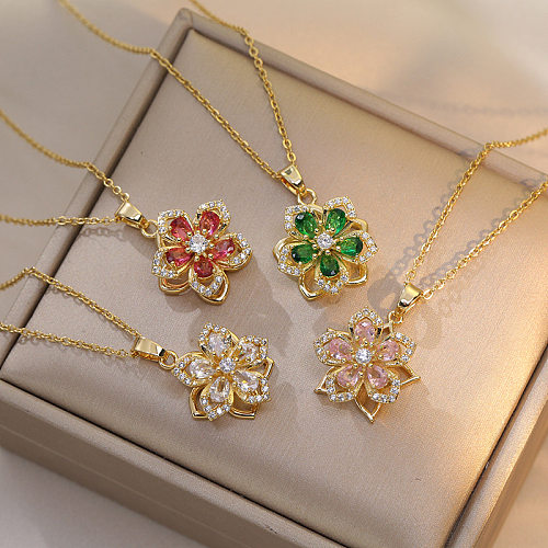 Sweet Flower Stainless Steel Plating Inlay Pendant Necklace