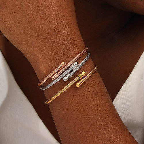 Casual Modern Style Simple Style Solid Color Stainless Steel Stripe Plating 18K Gold Plated Rose Gold Plated White Gold Plated Bangle