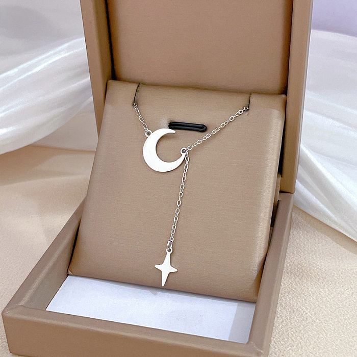 Elegant Star Moon Stainless Steel Plating Pendant Necklace