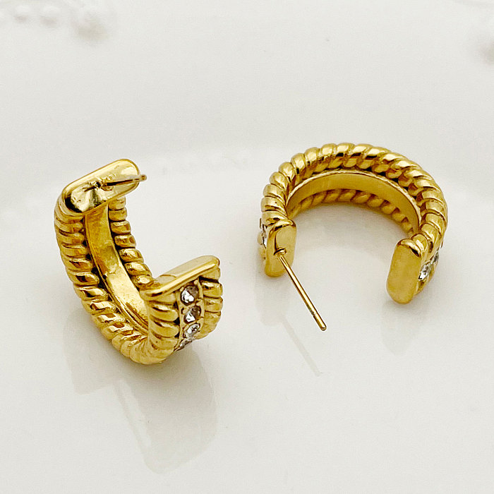 1 Pair Nordic Style Commute C Shape Plating Inlay Stainless Steel  Rhinestones Gold Plated Ear Studs