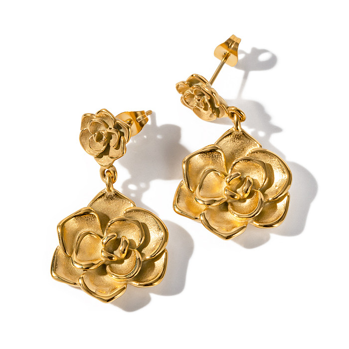 1 Paar baumelnde Ohrringe aus Edelstahl mit 18-Karat-Vergoldung im IG-Stil mit Rosenbeschichtung