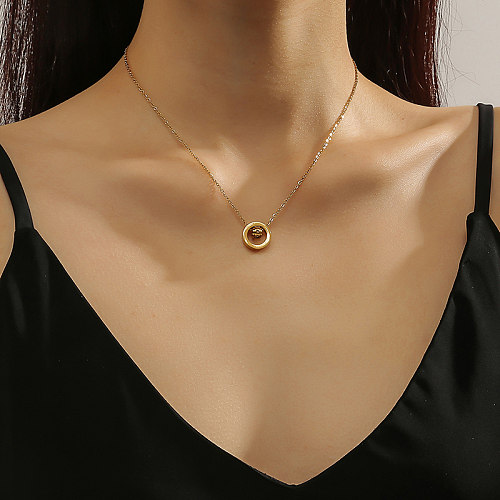 Casual Simple Style Round Number Stainless Steel Polishing Plating Inlay Rhinestones 18K Gold Plated Necklace