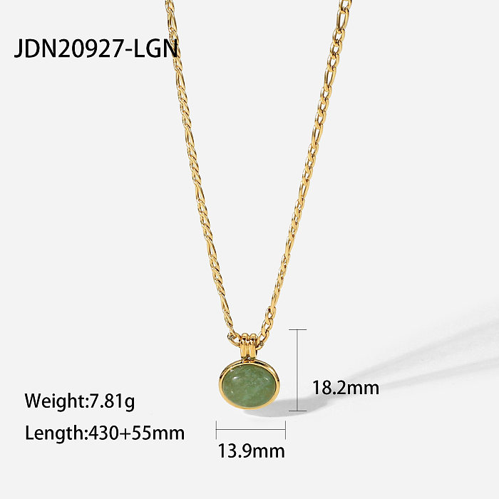 14K grüner Aventurin Jade runder Anhänger Figarokette Edelstahl Halskette
