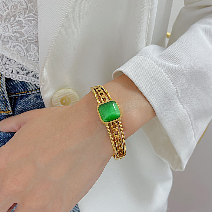 Bracelet en opale ajouré en acier titane carré de style simple de style vintage