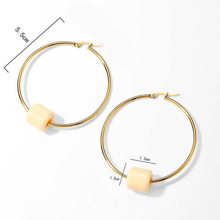Boucles d'oreilles créoles plaquées en acier inoxydable, 1 paire, Style Simple, couleur unie
