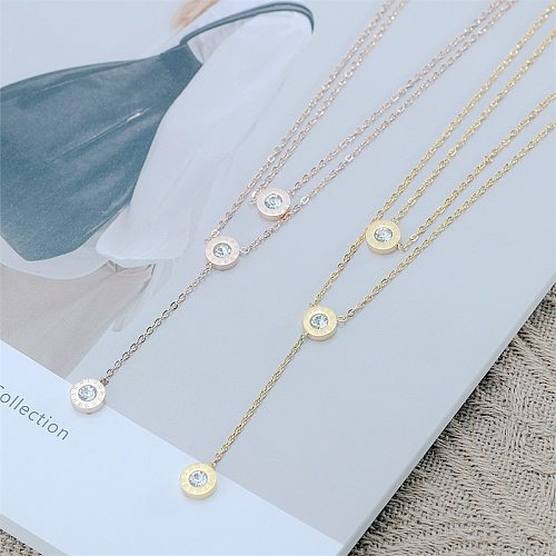 Fashion Round Stainless Steel Plating Inlay Zircon Layered Necklaces 1 Piece
