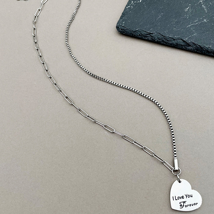Collier avec pendentif en acier inoxydable, style Simple et décontracté, en forme de cœur, en vrac