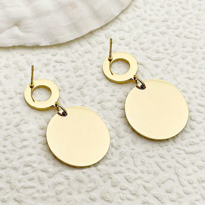 1 Pair Simple Style Roman Style Round Plating Hollow Out Stainless Steel  Gold Plated Drop Earrings