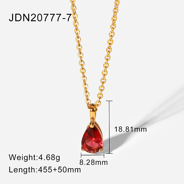 Simple 18K Gold-plated Color Zircon Stainless Steel  Drop-shaped Pendant Necklace