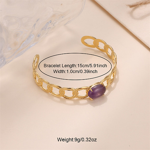 Lady Solid Color Stainless Steel Plating Inlay Natural Stone Gold Plated Bangle