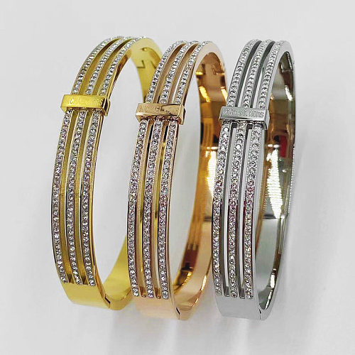 Bracelet en Zircon avec incrustation de placage en acier et titane géométrique, Style Simple, Streetwear