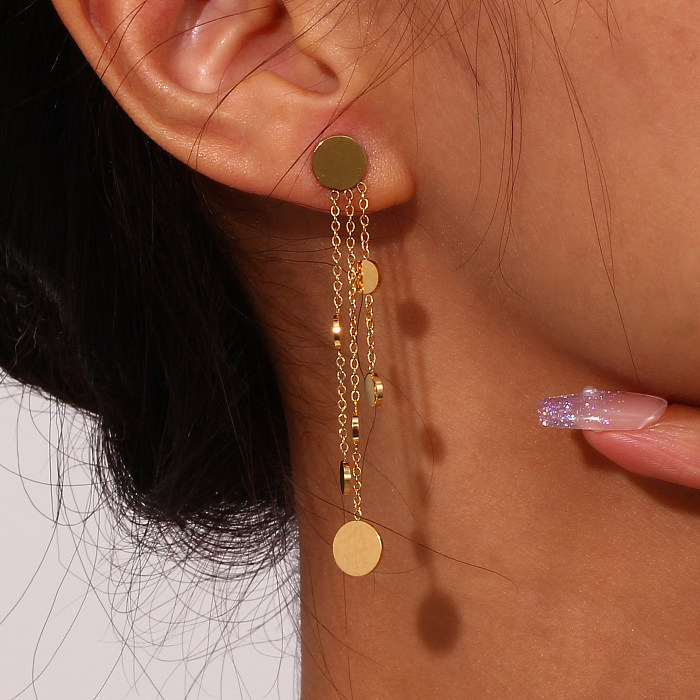 1 Pair Vintage Style Round Tassel Stainless Steel  Plating 18K Gold Plated Drop Earrings