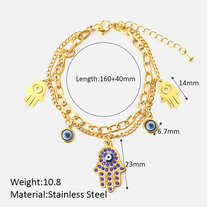 Cool Style Palm Stainless Steel Plating Inlay Artificial Diamond 18K Gold Plated Bracelets
