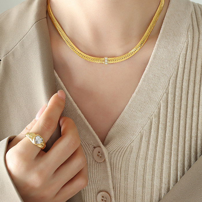 Venta al por mayor Collar de circón chapado en oro de acero inoxidable cuadrado de estilo vintage de 18 quilates