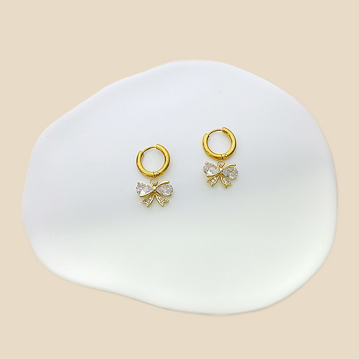 1 Pair Vintage Style Sun Star Moon Plating Inlay Stainless Steel  Gem Rhinestones Zircon Gold Plated Drop Earrings