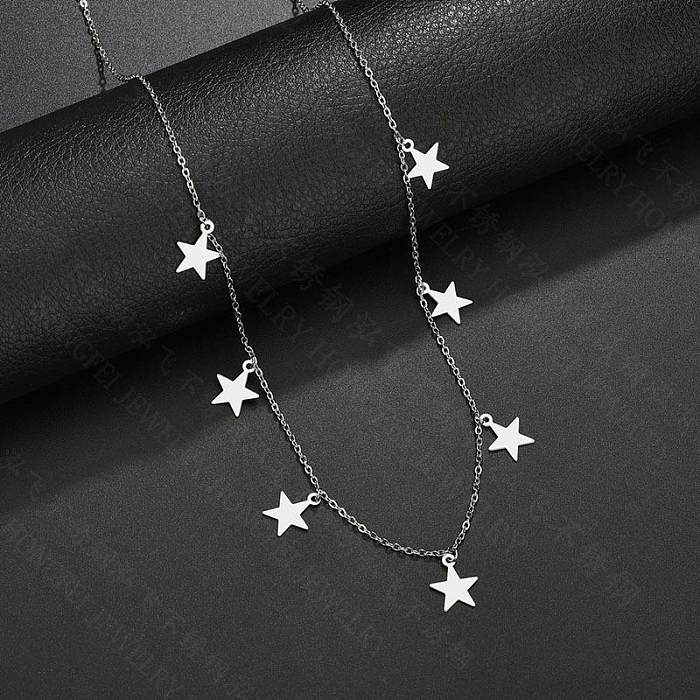 Collier Simple et lisse étoile à cinq branches pour femmes, étoiles géométriques, pull en acier inoxydable, chaîne clavicule, nouvelle collection