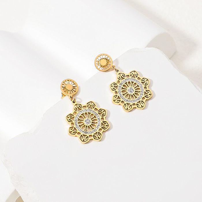 1 Pair Lady Streetwear Maple Leaf Petal Plating Inlay Stainless Steel  Zircon Gold Plated Drop Earrings