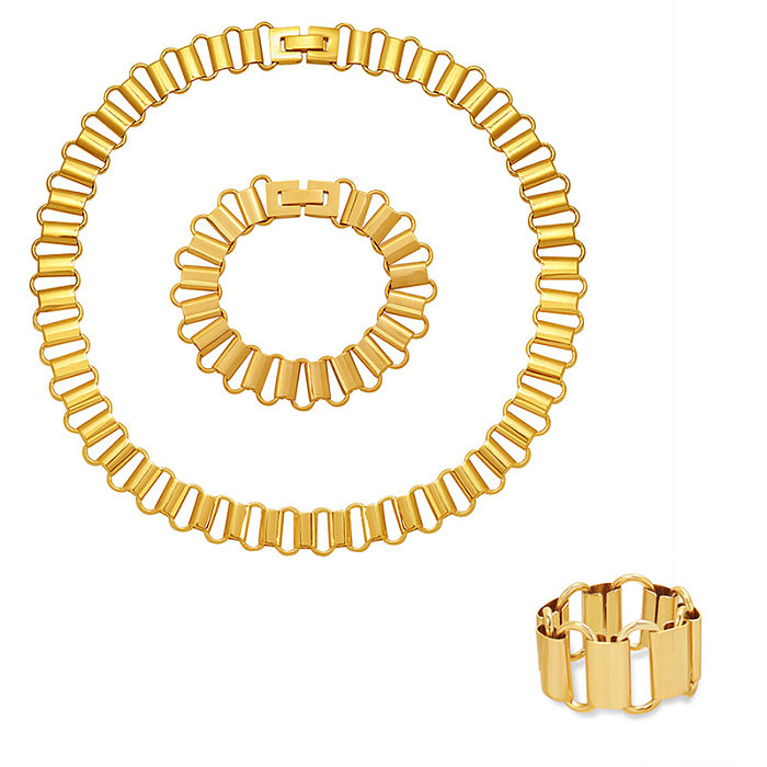 Collier et bracelet en acier inoxydable européen et américain, plaqué or véritable 18 carats, avec anneau creux