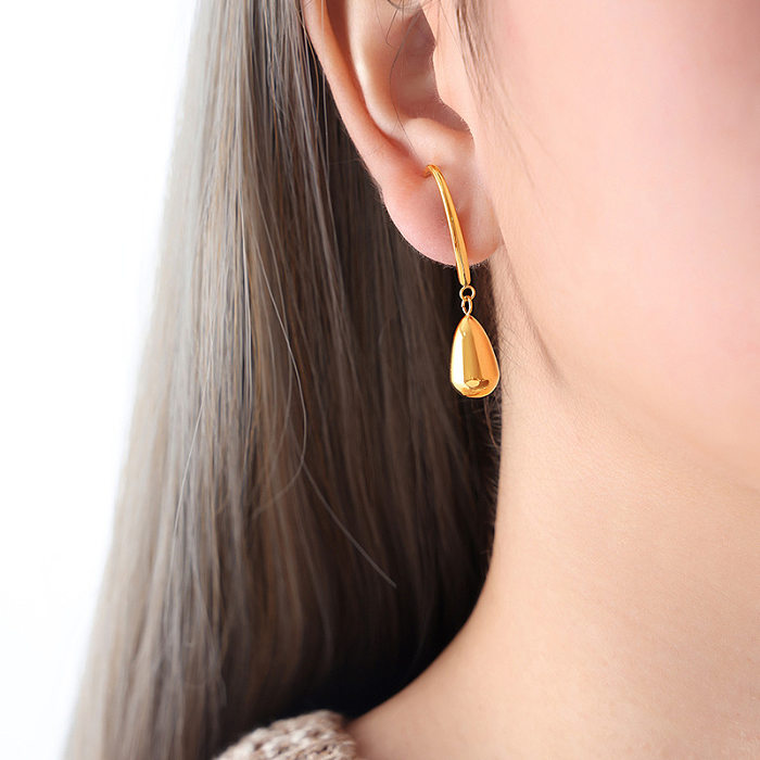 1 Pair Casual Simple Style Water Droplets Plating Stainless Steel 18K Gold Plated Drop Earrings