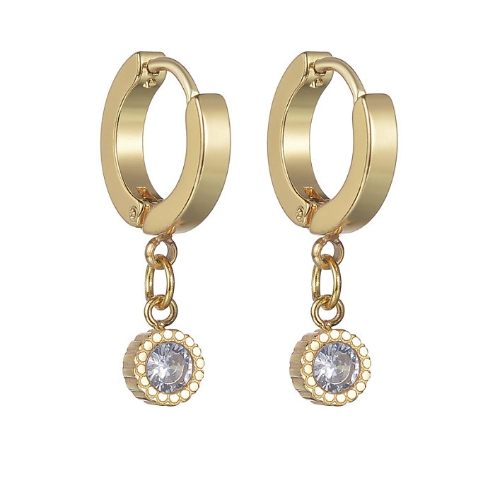 1 Pair Simple Style Classic Style Round Plating Inlay Stainless Steel  Zircon 14K Gold Plated Drop Earrings