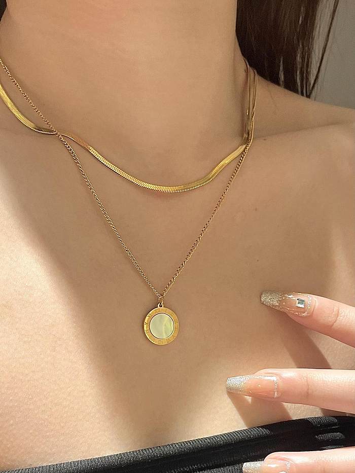 INS Style French Style Round Number Stainless Steel  Stainless Steel Plating Inlay Artificial Gemstones 18K Gold Plated Layered Necklaces