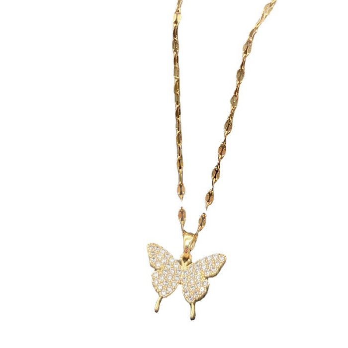 Wholesale Sweet Butterfly Stainless Steel Rhinestones Pendant Necklace