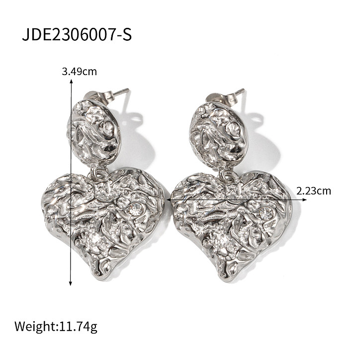 1 Pair Commute Heart Shape Bear Inlay Stainless Steel  Zircon 18K Gold Plated Drop Earrings