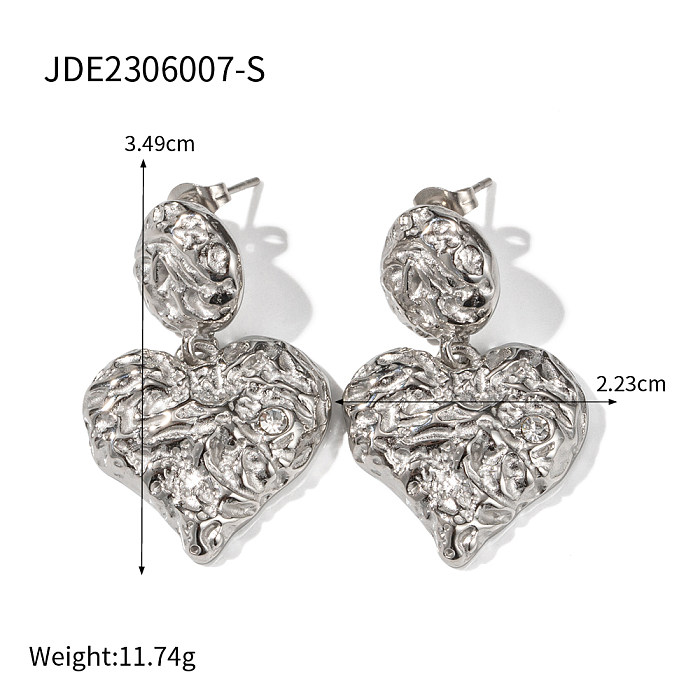 1 paire de boucles d'oreilles pendantes en forme de cœur avec incrustation d'ours en acier inoxydable et zircon plaqué or 18 carats