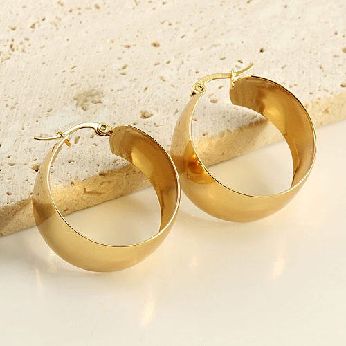 1 Pair Exaggerated French Style Round Stainless Steel  Plating 18K Gold Plated Hoop Earrings