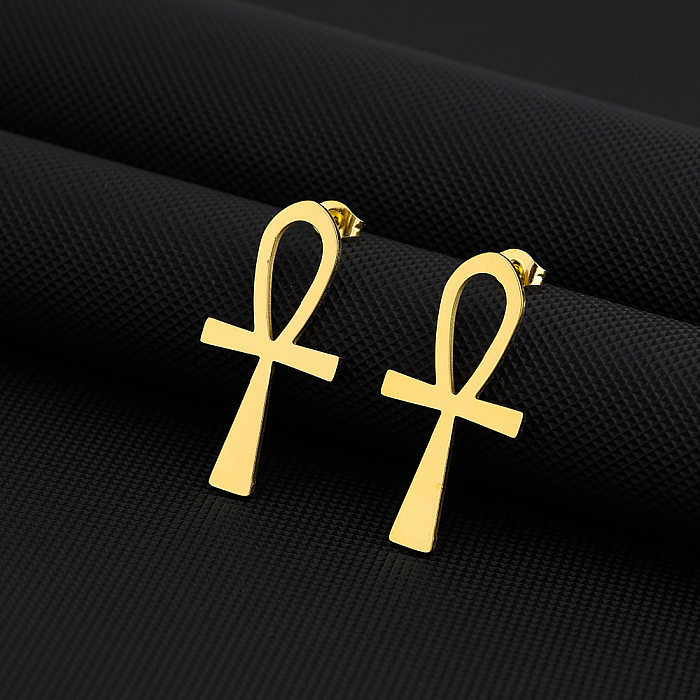 1 Pair Hip-Hop Simple Style Cross Plating Hollow Out Stainless Steel  18K Gold Plated Ear Studs