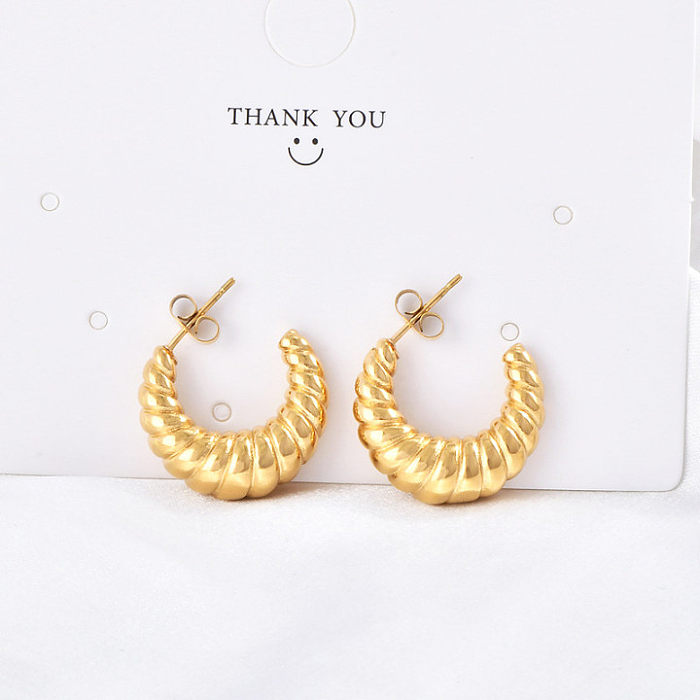 1 Pair IG Style Classic Style C Shape Stainless Steel  14K Gold Plated Ear Studs