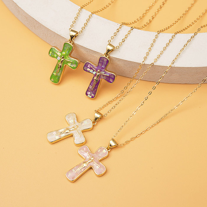 Exaggerated Cross Stainless Steel Copper Enamel Pendant Necklace 1 Piece