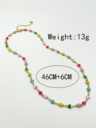 Cute Sweet Heart Shape Stainless Steel  Polishing Enamel Plating Gold Plated Necklace