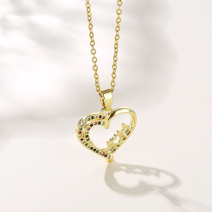 Wholesale MAMA Modern Style Letter Heart Shape Stainless Steel  Stainless Steel 18K Gold Plated Gold Plated Zircon Pendant Necklace