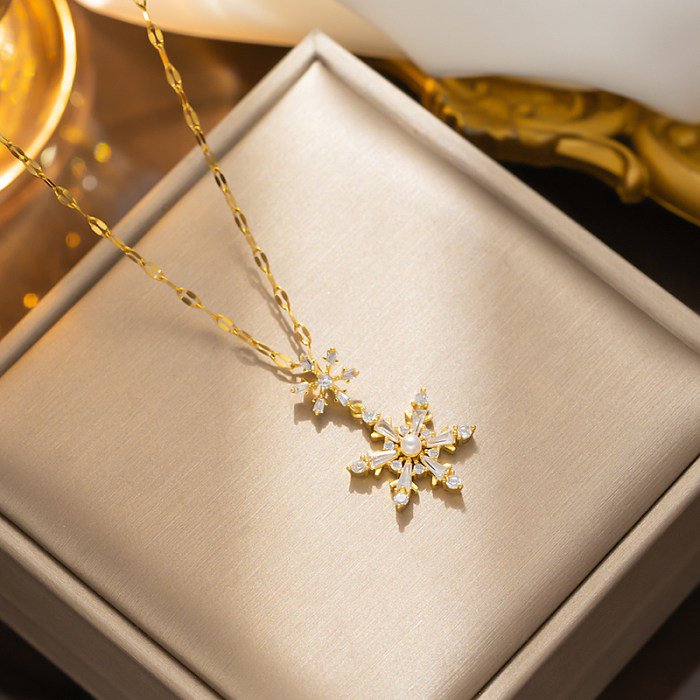 Collar con colgante chapado en oro de 18 quilates con incrustaciones de acero inoxidable y hexagrama de estilo simple