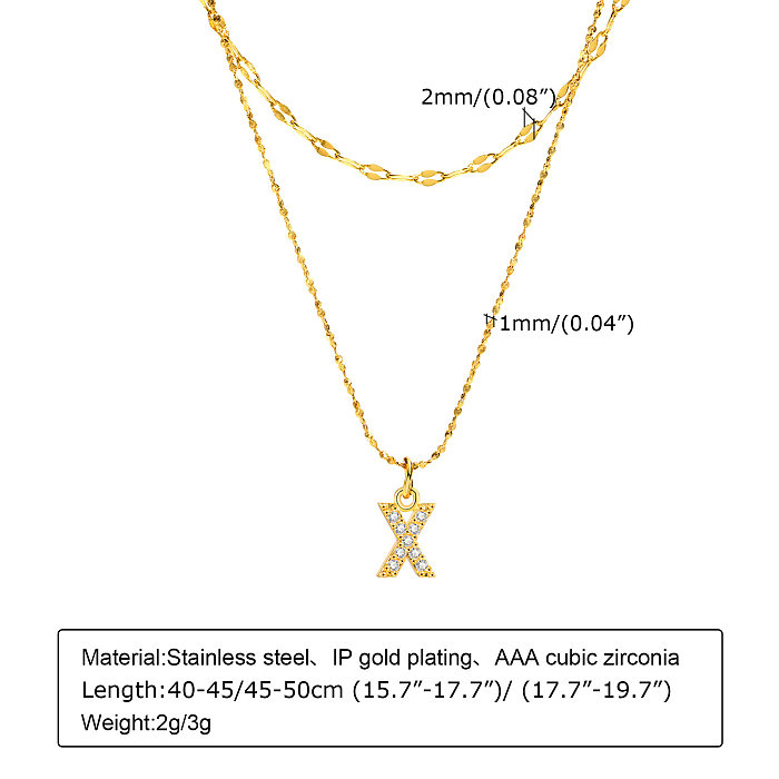 1 Set Vacation Simple Style Letter Stainless Steel  Stainless Steel Plating Inlay Zircon Layered Necklaces Pendant Necklace