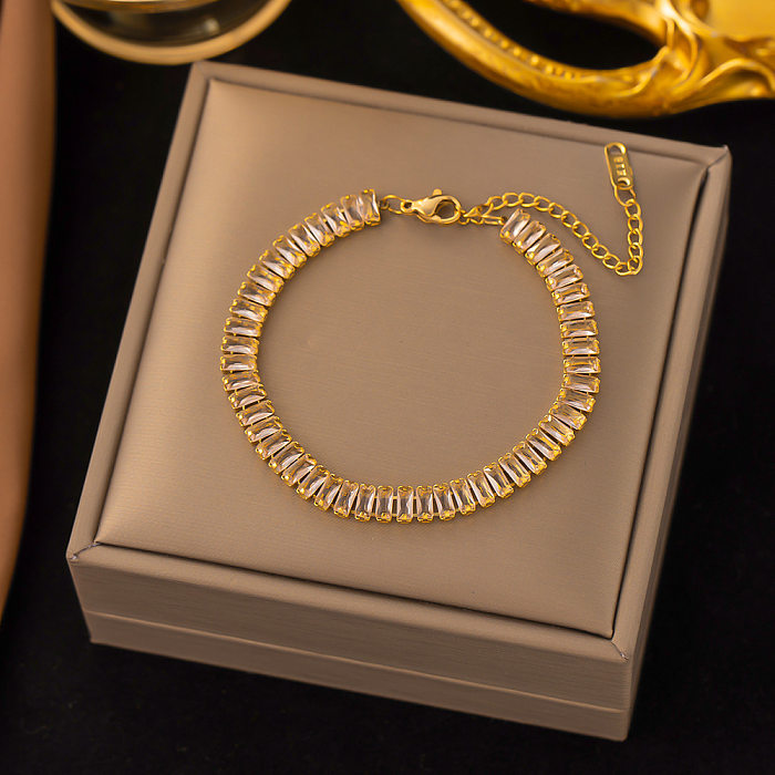 Luxurious Geometric Titanium Steel Inlay Zircon 18K Gold Plated Tennis Bracelet