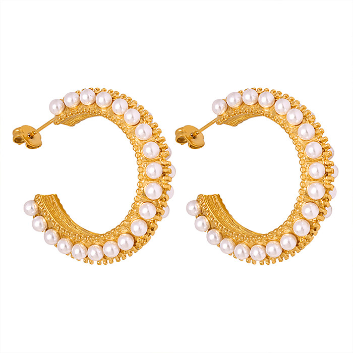 1 Paar Damen-Ohrstecker im barocken Stil mit geometrischer Beschichtung, künstliche Perlen aus Edelstahl, 18 Karat vergoldet