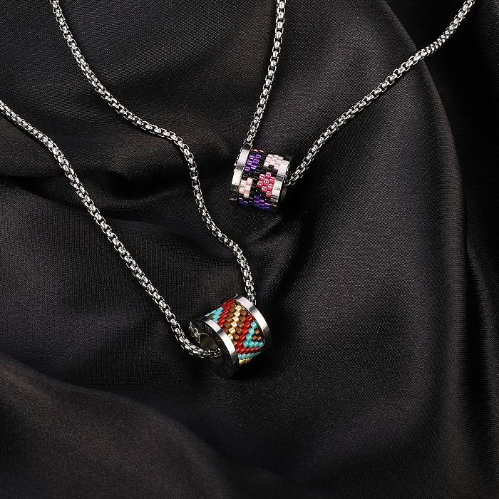 Runde Retro-Halskette mit Regenbogen-Edelstahl-Inlay und Glas, 1 Stück
