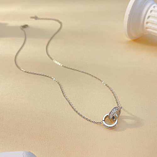 IG Style French Style Streetwear Double Ring Stainless Steel  Zircon Pendant Necklace In Bulk
