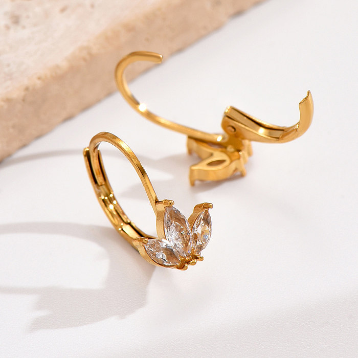 1 Pair Elegant Flower Plating Inlay Stainless Steel  Zircon 14K Gold Plated Hoop Earrings