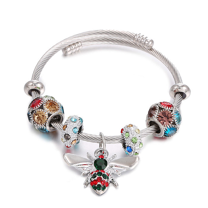 Classic Style Round Bee Stainless Steel Alloy Copper Inlay Artificial Gemstones Bangle